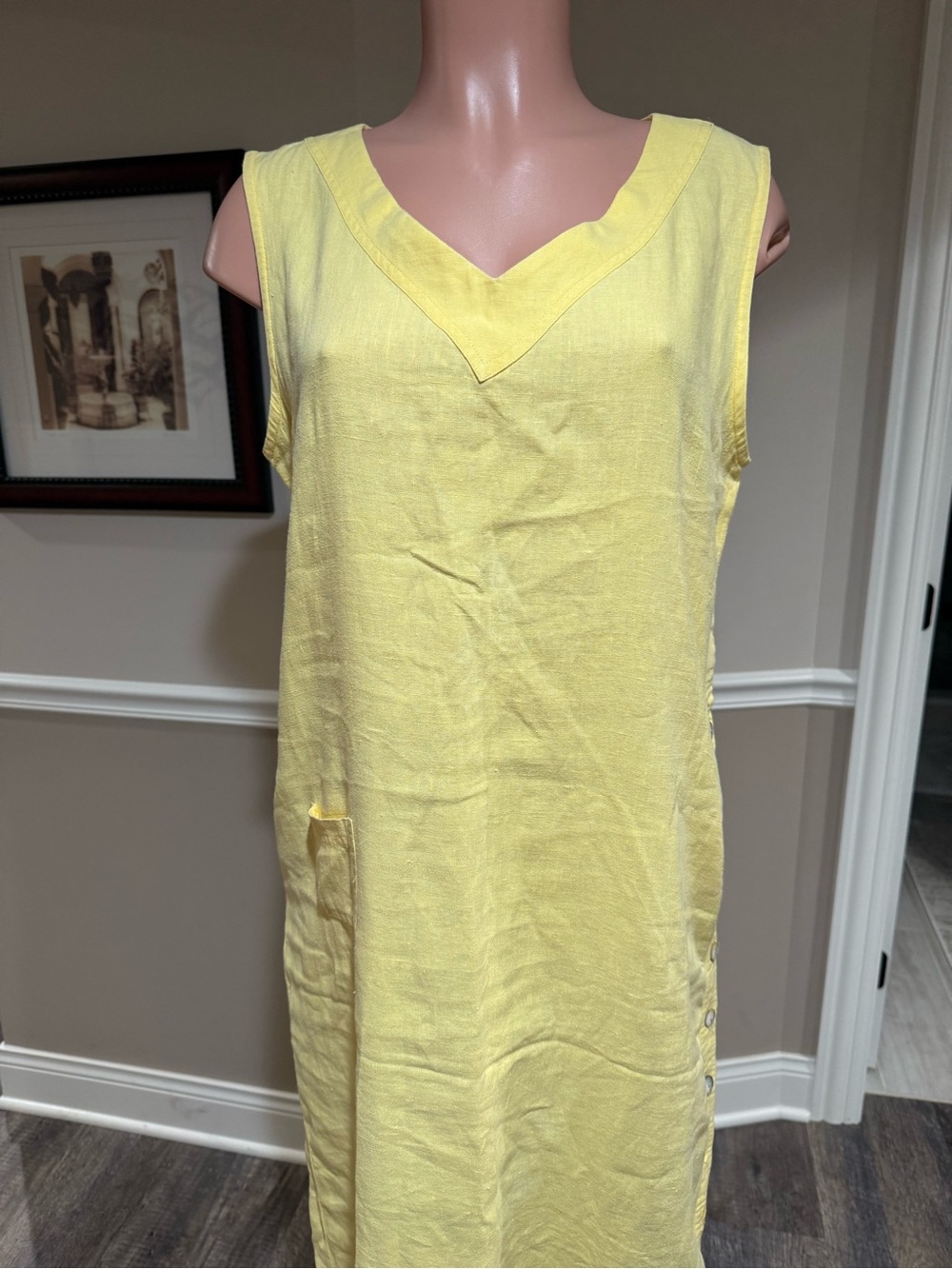 Women's Yellow Linen Sleeveless Maxi Dress